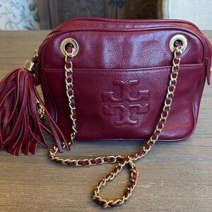 Tory Burch Burgundy Leather Crossbody Bag